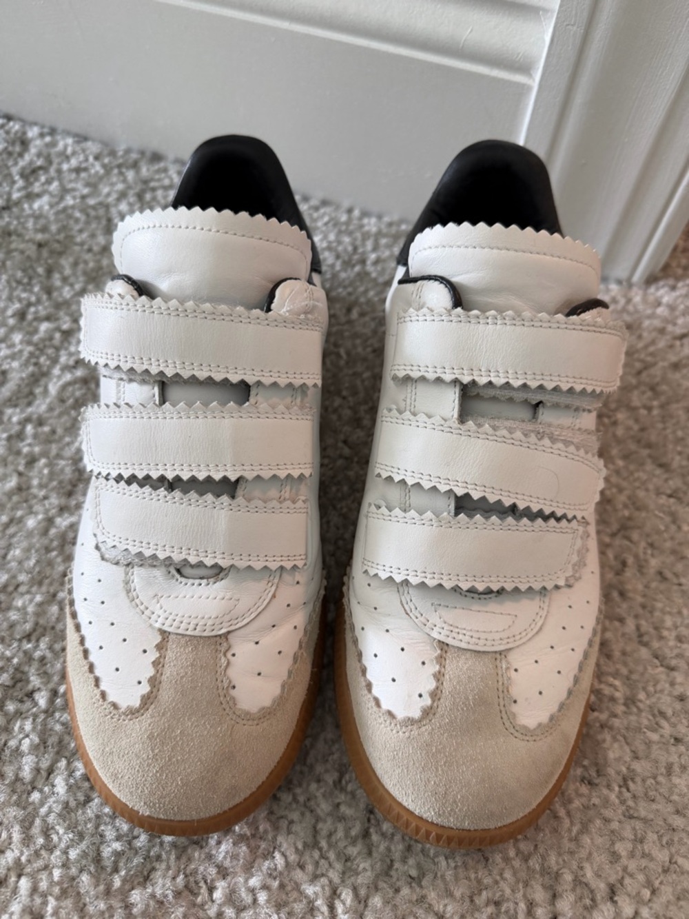 Isabel Marant White, Beige & Black Leather Velcro Sneakers
